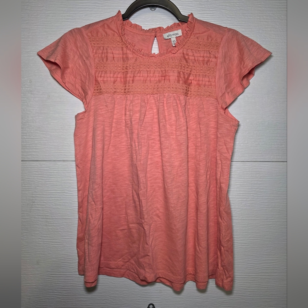 Ella Moss Coral Lace Yoke Cap Sleeve Tunic